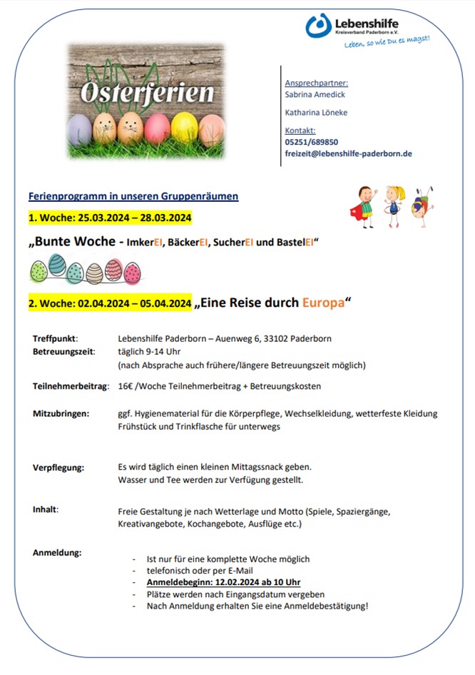 Osterferienprogramm 2024 Osterferienprogramm 2024